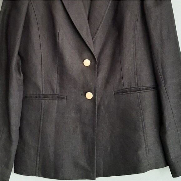 LAURA / 100% Linen Fabric Classic Blazer Jacket Button Front Neutral Black Sz 4 - Picture 3 of 15